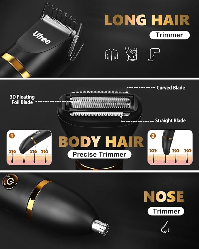 Ufree Body Hair Trimmer for Women, Manscape Pubic Hair Trimmer, 3 in 1 Body Grooming Kit for Lady, Waterproof Body Electric Shaver Razor, Grooming for Face and Body, Gifts for Women, Black