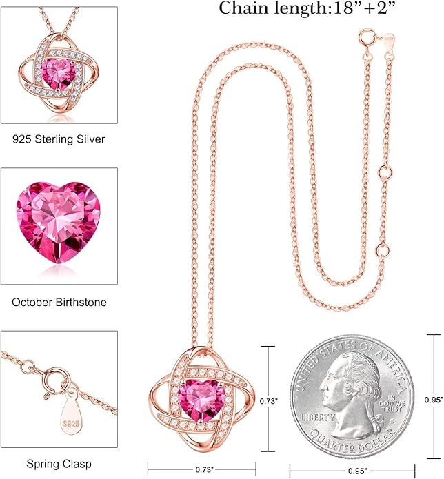 Iefil 925 Sterling Silver Love Knot Birthstone Necklace, Natural or Created Gemstone, Anniversary Birthday Gifts for Women, Jewelry Gifts for Wife Mom Girlfriend