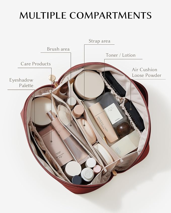 EACHY Travel Makeup Bag,Large Capacity Cosmetic Bags for Women,Waterproof Portable Pouch Open Flat Toiletry Bag Pattern Makeup Bag