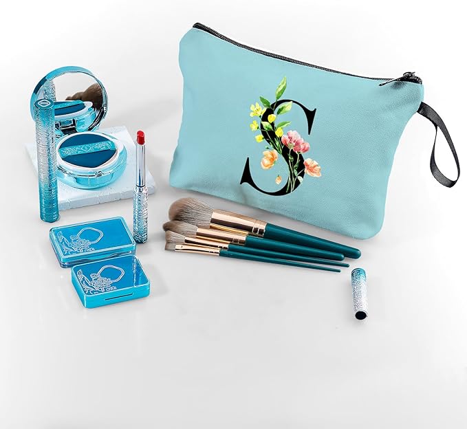 Women Birthday Unique Bride to be Bridal Shower Initial Gifts for Mom Sister Friend Her Teacher Aunt Makeup Cosmetic Bag with Mirror Mothers Day Christmas Graduation S