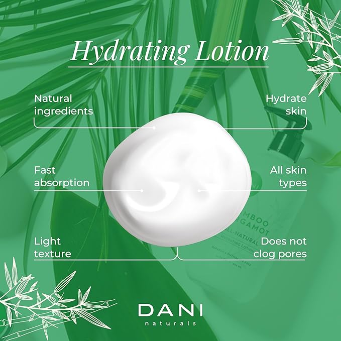 DANI Naturals Hand & Body Lotion - Clean Bamboo Bergamot Scented, Deep Hydration Lotion for Dry Skin, With Shea Butter & Aloe Vera, Natural & Organic Ingredients, Paraben-Free, 12 Oz