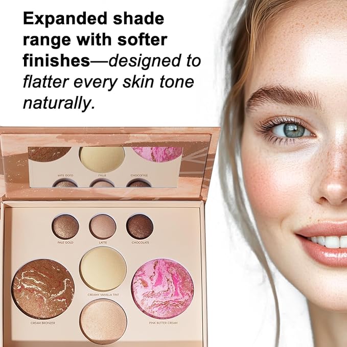 Baked Makeup Palette with Bronzer, Blush Eyeshadows Multi-Purpose Travel Compact, Velvety Smooth Finish, Neutral Pigmented Colors, Vegan Cruelty, Gift Set for Women