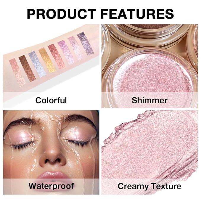 Cream Glitter Pale Pink Shimmer Metallic Eyeshadow Palette Makeup, Natural Single Mini Instant Holographic Eyeshadow For Women, Sombras Crema Para Ojos, Talc, Paraben & Cruelty Free