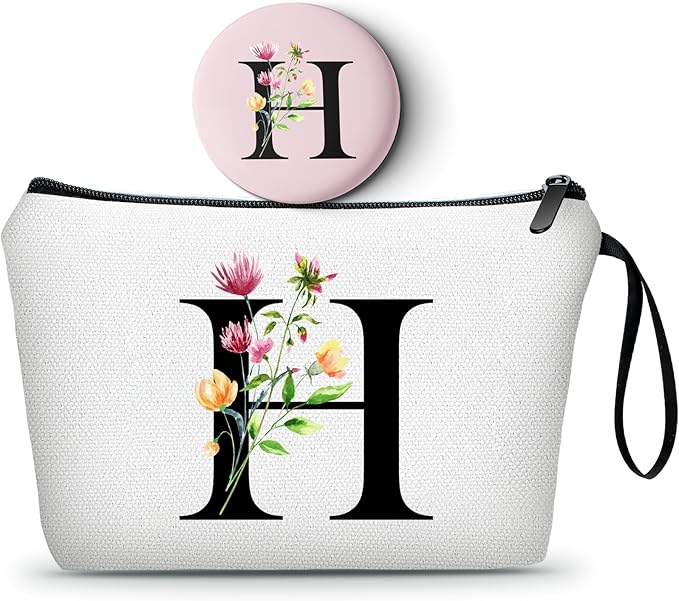 SEAMOON Bride to be Birthday Womens Unique Initial Monogram Gifts for Women Mom Personalized Travel Makeup Cosmetic Bag with Mirror Valentines Mothers Day Christmas Graduation H