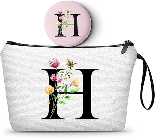 SEAMOON Bride to be Birthday Womens Unique Initial Monogram Gifts for Women Mom Personalized Travel Makeup Cosmetic Bag with Mirror Valentines Mothers Day Christmas Graduation H