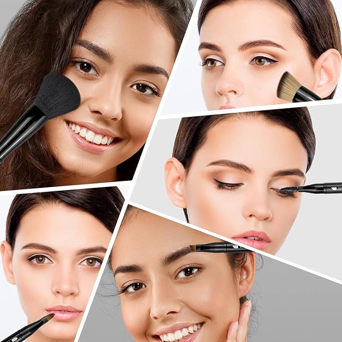 2 Pack 4 in 1 Makeup Brush, Travel Makeup Brush Set with Case, Foundation Brush, Concealer Brush, Eyeshadow Brush Set, Screw Brush, Lip Brush for Foundation, Concealer, Powder Liquid