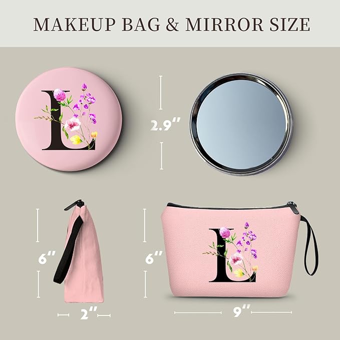 Happy Birthday Friendship Bridesmaid Team Gifts for Employees Women Mom Aunt Daughter Teenage Girl Personalized Make up Cosmetic Bag Travel with Mirror Mothers Day Christmas Graduation L