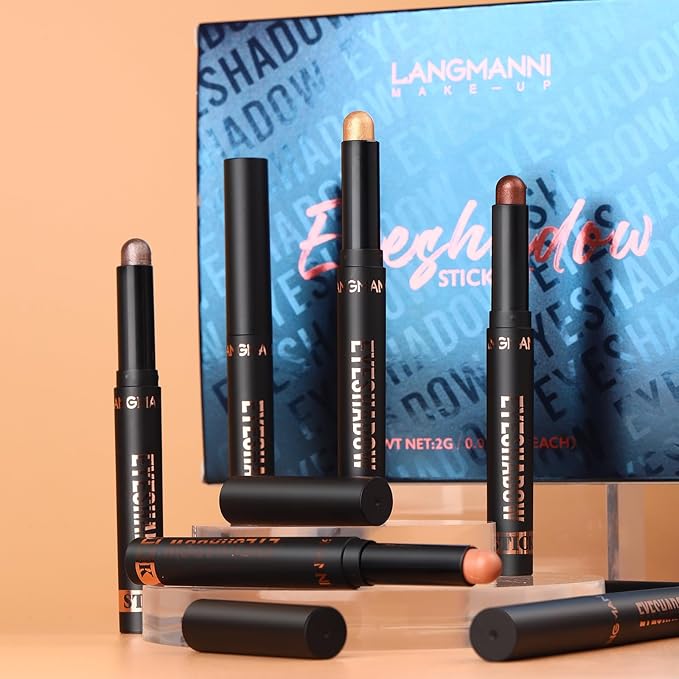 BestLand 8 Pcs Cream Eyeshadow Stick, Highlighter Makeup Stick Set Long-Lasting Waterproof, Crease-proof, Blendable Eye Shadow Applicator Sticks Eyeliner Pen Eye Makeup (Color Set A)