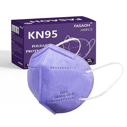 KN95 Face Masks 100 PCS, 5-Ply KN95 Purple Masks,Breathable Protection Masks, Individually Wrapped, Cup Dust Safety Mask