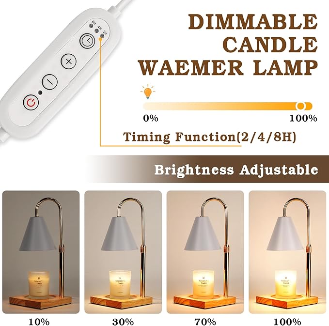 White Candle Warmer Lamp with Timer Dimmer, Electric Candle Lamp Warmer for Bedroom Decor, Birthday Gifts for Mom, Adjustable Metal Candle Lamp, Christmas Gifts, Home Decor for House Warming Gifts