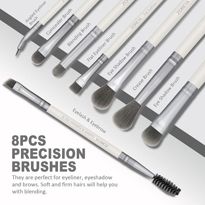 ZOREYA Makeup Brushes - 15 Pcs Premium Bamboo Charcoal Infused Bristles Makeup Brush Set, Foundation Concealers Eye Shadows Make Up Brush,Eyeliner Brushes(White)