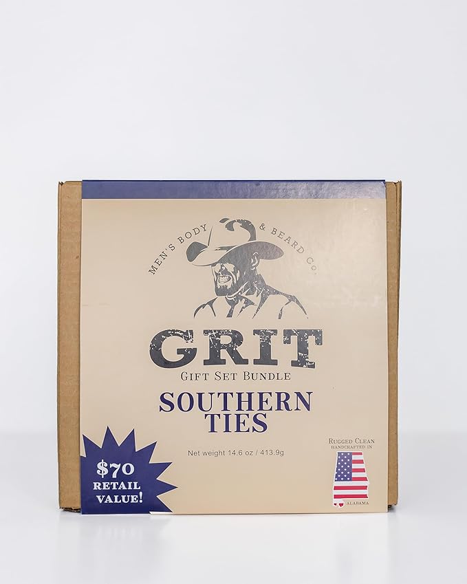 GRIT Boxed Gift Set Bundle Southern Ties - Includes 1 Soap, 1 Lotion, 1 Beard Oil, and 1 Beard Balm | All Natural | Dye-Free Lotion | Enriched with Nourishing Goat Milk |