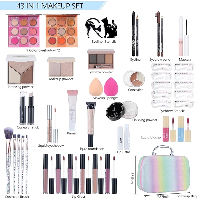 Makeup Kits For Girls Teens, Makeup Gift Set For Women with Eyeshadow Palettes, Brushes, Lip Gloss, Travel Make up Starter Kit For Beginners (C0934)
