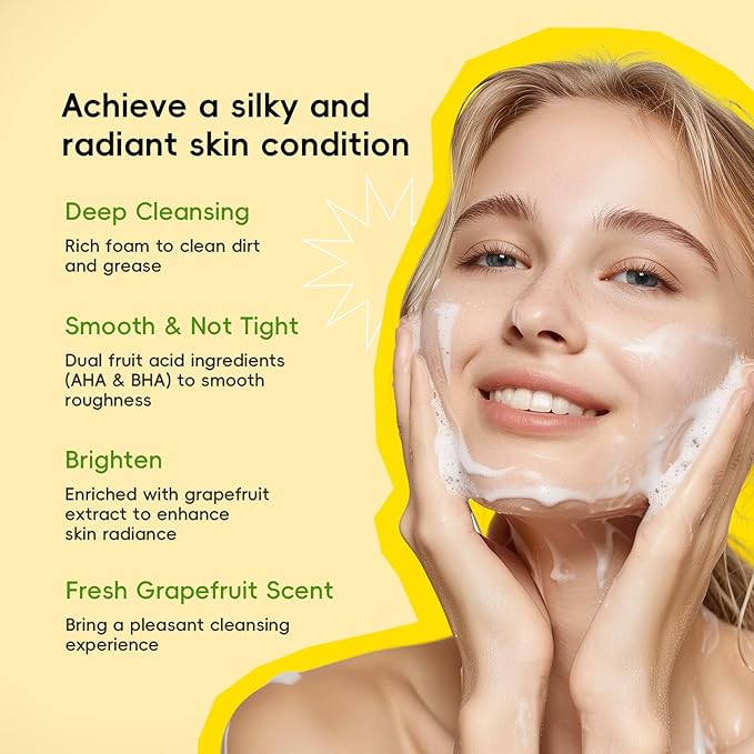 Foaming Face Wash, Citrus Junos Extracts, AHA+BHA, Lactic AcidSalicylic Acid, Sodium Hyaluronate, B5, Exfoliating, Pore Minimizer, Hydrate, Glow Up, 3.53 Oz