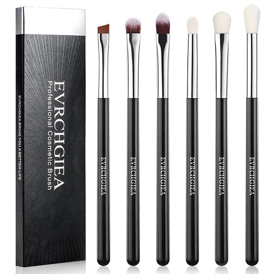 Eye Makeup Brush Set, 6 Pcs Professional Blending Eyeshadow Makeup Brushes for Concealer Eyebrows Eyeliner, Soft Hairs & Wood Handle (black and silver)…