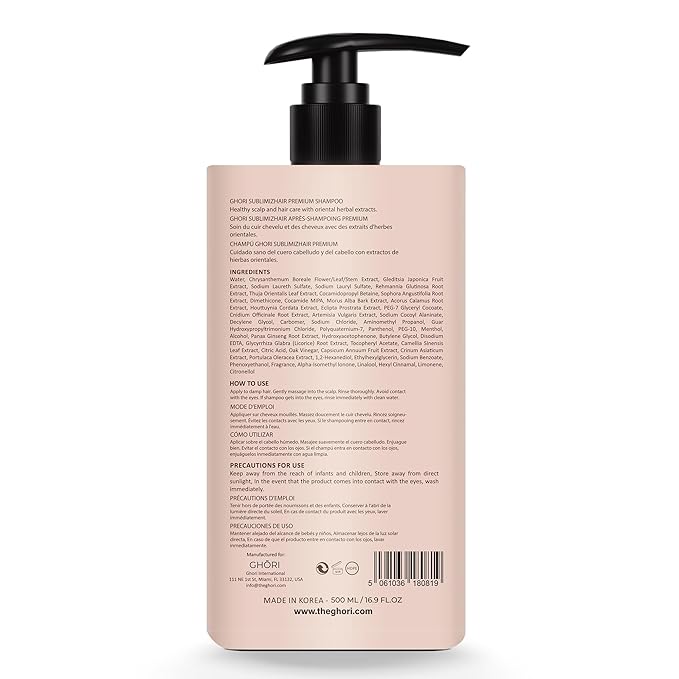 Sublimizhair Korean Herbal Shampoo for Dry & Damaged Hair | Hanbang Formula with Ginseng, Licorice & Tea Extracts | Gentle Scalp Cleansing | pH Balanced Shampoo | 500 ml / 16.9 fl oz