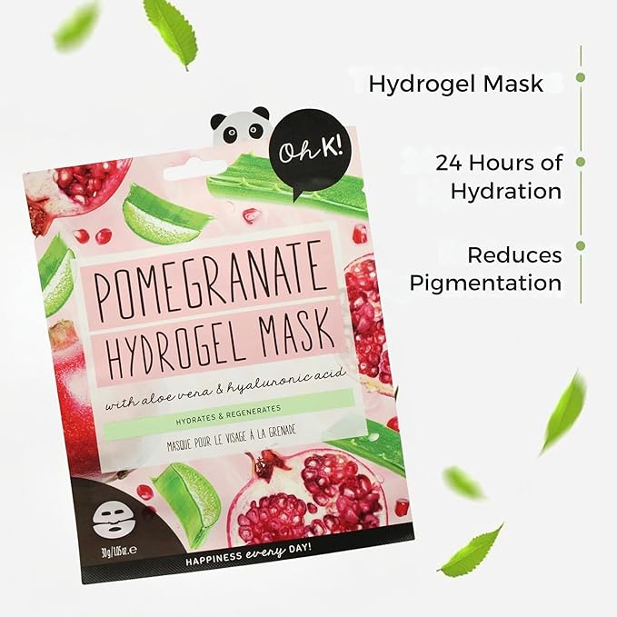 Oh K! Hydrogel Mask - Pomegranate - Moisturizing Face Mask Sheet - Hydrating Face Sheets - Rich in Hyaluronic Acid, Aloe Vera - Korean Skincare - 1 Pc