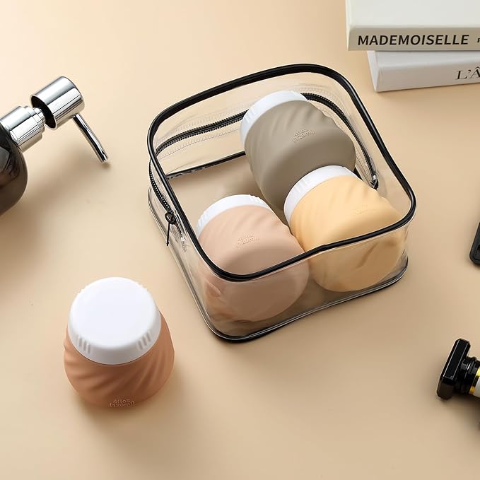 Gemice 4 OZ Travel Size Containers for Toiletries, 4-Pack Leak-Proof Silicone Slime Jars with Lids, BPA Free Small Round Cosmetic Slime Container for Lotion, Cream, Ointments, Travel Essentials