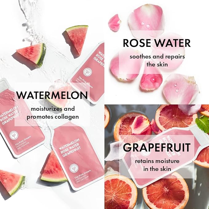 ESW Beauty The Pink Dream - Moisturizing Raw Juice Face Mask - Hydrating with Watermelon, Rose Water & Grapefruit for Dry, Sensitive Skin - Vitamins C & E for Radiance