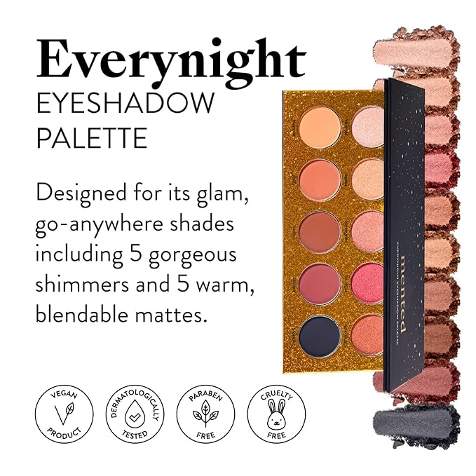 Mented Cosmetics Eyeshadow Palette Nude and Dark Eyeshadows, Vegan, Paraben-Free Cruelty-Free Makeup, Made in USA, Neutral and Dark Glam Eyeshadow, 17g/0.63oz, 10 Pan, Everynight