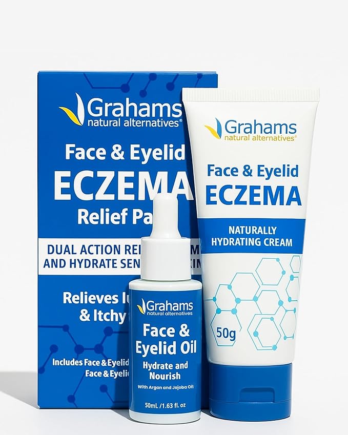 Grahams Natural Face & Eyelid Eczema Relief Kit - Treatment for Dry Skin, Eczema, Perioral & Seborrheic Dermatitis | Itch Relief - Moisturizing Face Cream (1.76 fl oz) + Eyelid Oil (1.69 fl oz)