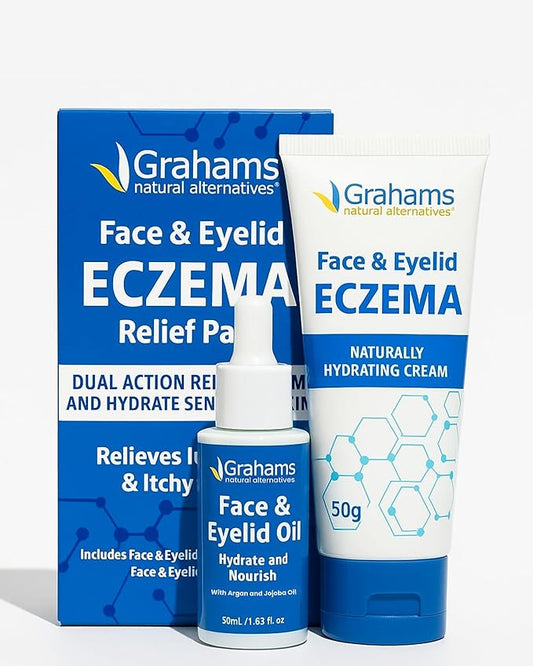 Grahams Natural Face & Eyelid Eczema Relief Kit - Treatment for Dry Skin, Eczema, Perioral & Seborrheic Dermatitis | Itch Relief - Moisturizing Face Cream (1.76 fl oz) + Eyelid Oil (1.69 fl oz)