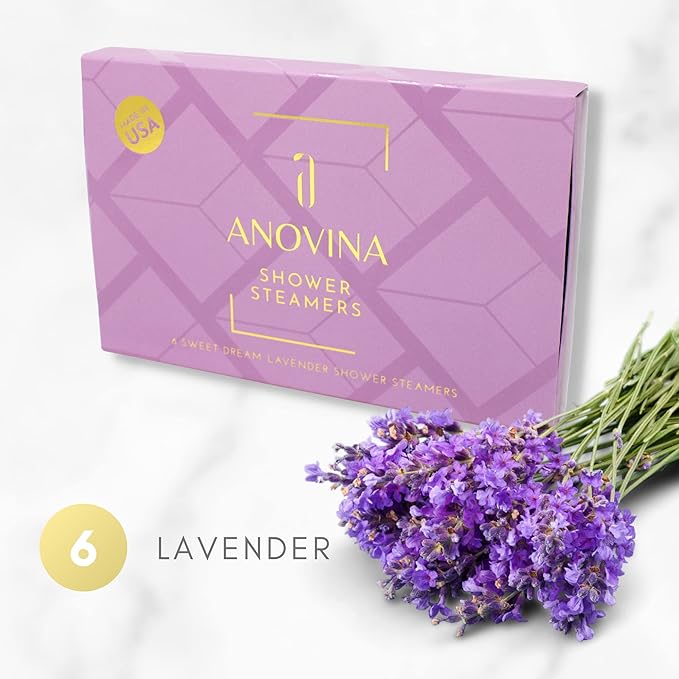 Anovina Lavender Shower Steamers USA Made – Calming Aromatherapy Shower Bombs – Relaxation & Self-Care – Lavender Gifts for Women and Calming Gifts for Women, Perfect for Home & Holiday Wellness