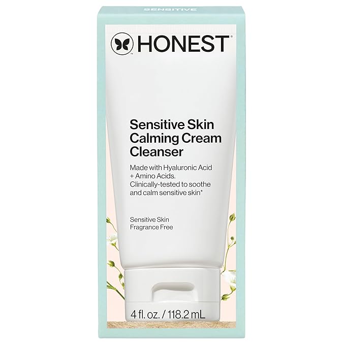 Honest Beauty Sensitive Skin Calming Cream Cleanser | Gently Cleanses, Hydrates, + Calms Skin | Hypoallergenic, Fragrance Free, Vegan | 4 fl oz