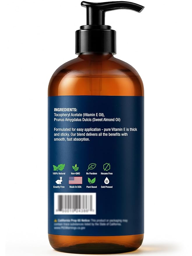 Nexon Botanics Vitamin E Oil 8 fl oz - 30,000 IU - Natural Moisturizer for Skin, Scars, Face & Stretch Marks - Made with d-Alpha Tocopherol & Sweet Almond Oil
