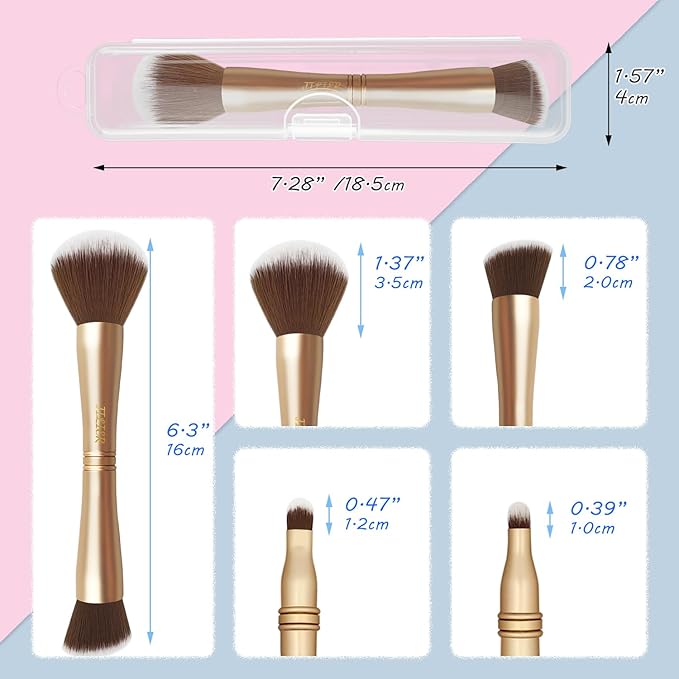 4 in 1 Makeup Brush Set, Travel Makeup Brushes with Case, Foundation Brush/Blush Brush, Eyeshadow Powder Brush,Concealer Brush (gold-plastic case)