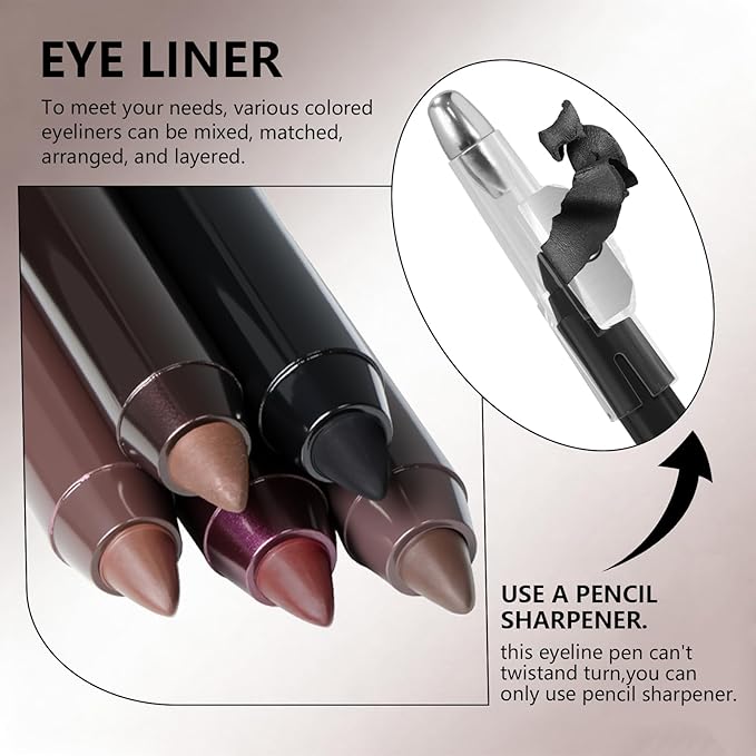 Noerrors 10pcs Brown Black Gel Eyeliner Set, Waterproof Smooth Easy to Color Creamy Eyeliner Pencil for Mature Eye, Long Wear High Pigmented Matte Plum Eye Makeup Pen for Older Women with Sharpener