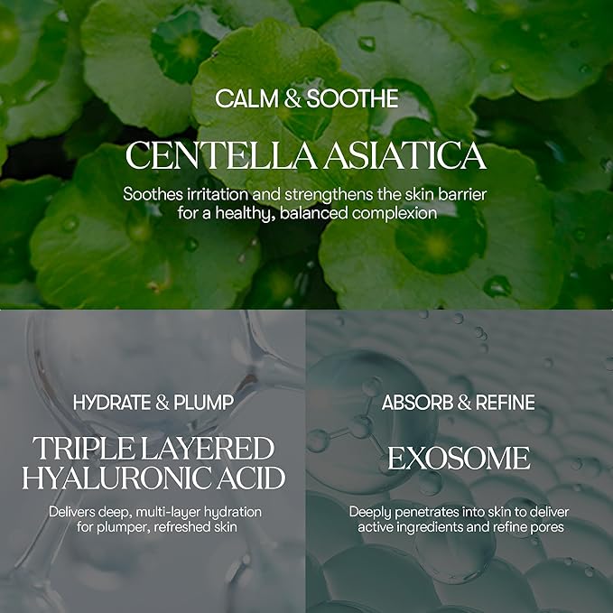 VT COSMETICS Cica-Exosome Moisture Mask 20 Sheets, Centella Asiatica & Hyaluronic Acid with Exosomes for Deep Hydration & Calming, Biodegradable Vegan Sheets, Korean Face Mask