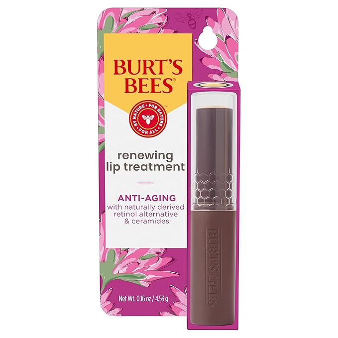 Burt’s Bees Renewing Lip Treatment, With Naturally Derived Retinol Alternative and Ceramides, Lip Treatment With Responsibly Sourced Beeswax, Tint-Free, Anti-Aging, 0.16 oz.