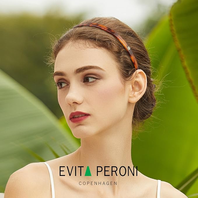 EVITA PERONI Hairband Designed for Eyewear, 3PCS - Basic Color - Tortoise & Amber & Black, Acetate, Fashion Thin Non-Slip Hair Accessories for Women Securing Hair