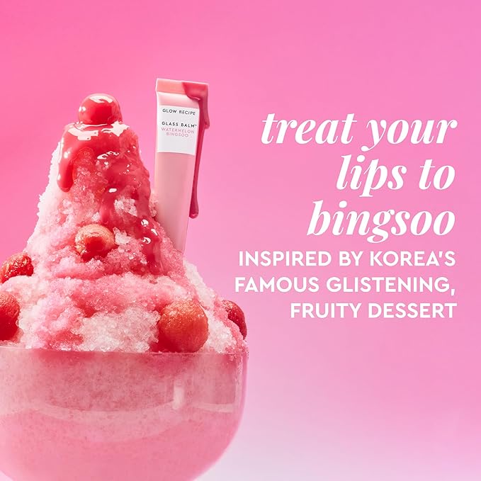 Glow Recipe Glass Balm Lip Treatment - 12Hr Hydrating Lip Balm & Moisturizer with Hyaluronic Acid to Smooth, Plump & Protect from Dryness - Sheer Soft Pink Tint, Watermelon Bingsoo (15 ml)