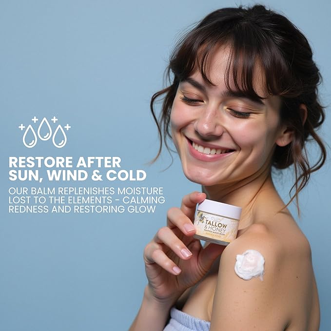 Eva Naturals Whipped Beef Tallow for Skin with Manuka Honey Moisturizer – Balm for Face – Moisturizing Cream for Soft, Smooth Skin - 2oz