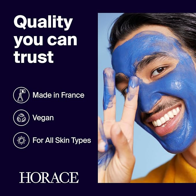 HORACE Purifying Face Mask for Men - Facial Deep Cleanse with Kaolin Clay and Blue Everlasting Flower - Pore Refining Skincare for All Skin Types - Unscented, 2.45 fl.oz