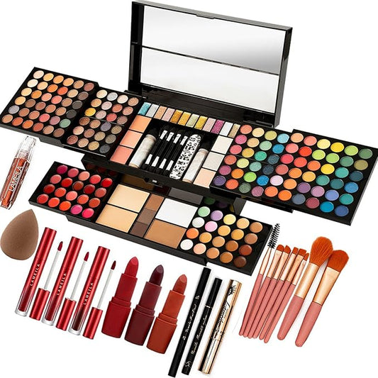 MISS ROSE M 187 Colors Professional Makeup Palette - All-in-One Kit With Eye Shadows, Lipsticks, Mascara, Foundations, Blushes, Brow Pencils, Nail File - Makeup Gift Set for Women and Girls