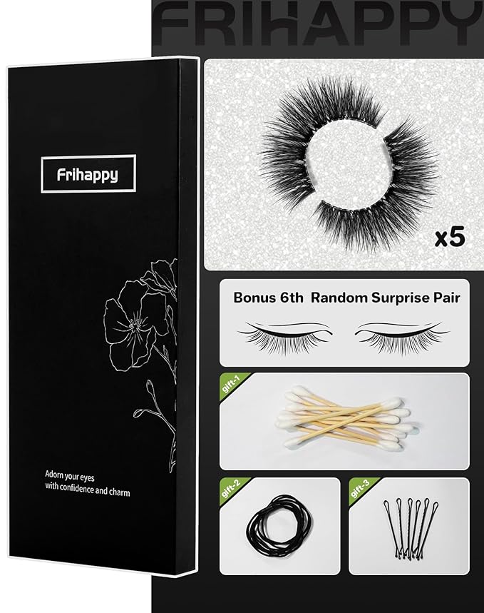 Frihappy Wispy Mink Lashes - Natural False Eyelashes, 5 Pairs with Half Lashes Gift