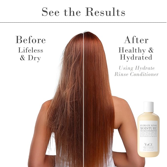 VoCÊ Haircare Natural Hydrating Conditioner - Rinse | Deep Moisturizing, Anti-Frizz, Sulfate-Free, Non-Toxic, Vegan Haircare for Women and Men with Shea Butter, White Tea, Vanilla Cactus (8.5 oz)