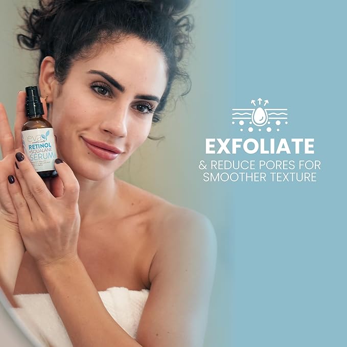 Eva Naturals Retinol + Squalane Serum – Anti Aging Face Serum for Wrinkles, Collagen Boost, Eye & Night Use – Retinoid Skin Care for Acne, Pores, Dark Spots & Sensitive Skin