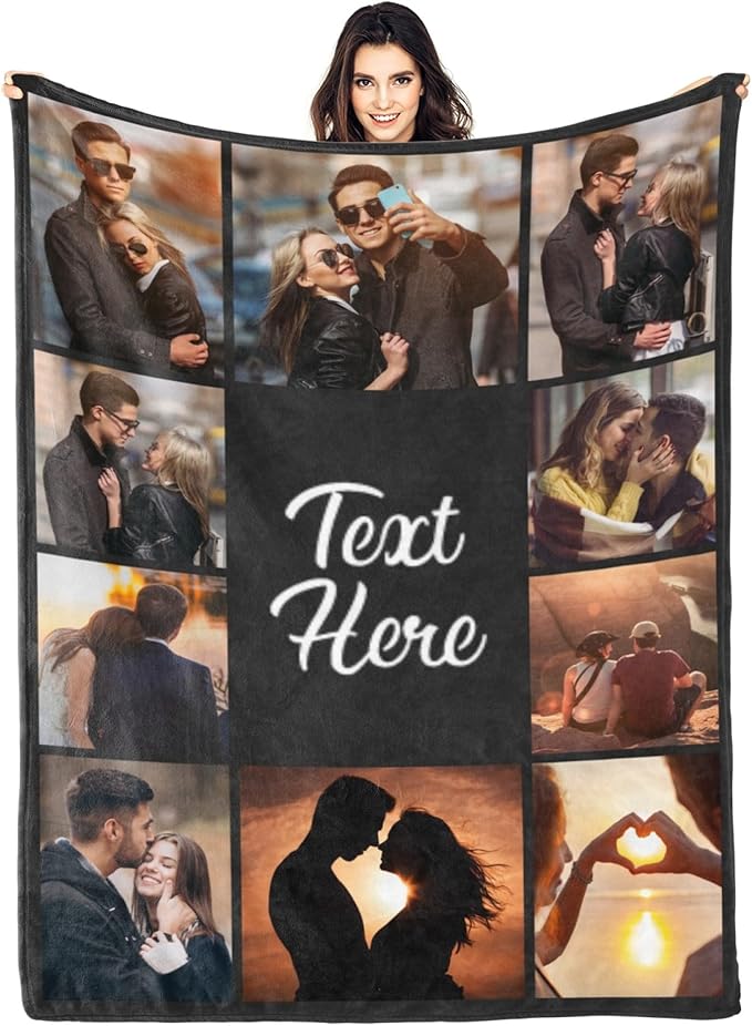 Custom Blanket with Picture Text Customized Throw Personalized, Customizable, Photo Blankets Customize Gifts for Mom, Dad, Couple, Girlfriend, Boyfriend, Wife, Husband, D10 Photos-1