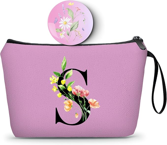 Women Birthday Unique Bride to be Bridal Shower Initial Gifts for Mom Sister Friend Her Teacher Aunt Makeup Cosmetic Bag with Mirror Mothers Day Christmas Graduation S