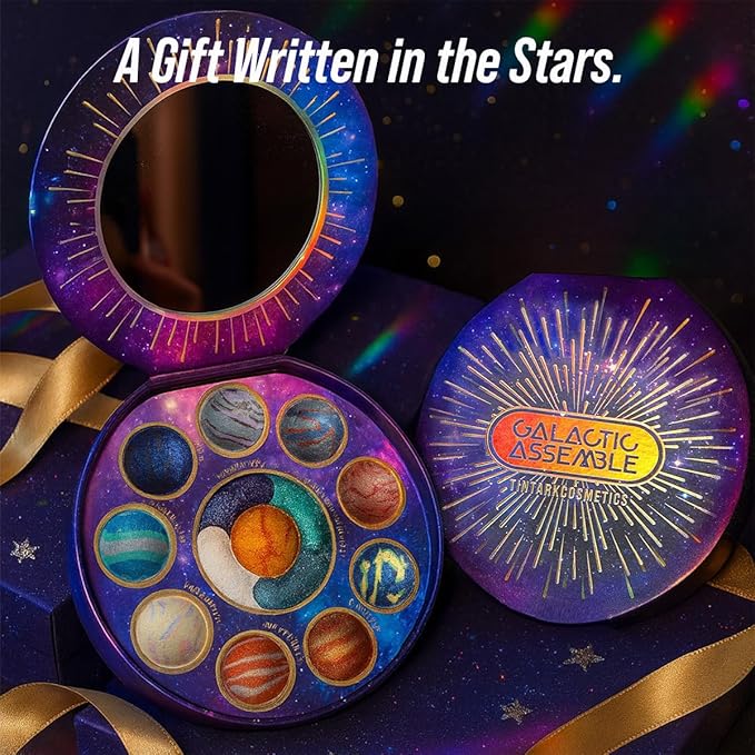 Galactic Assemble Eyeshadow Palette 14 Colors Glitter Shimmer Metallic Eye Shadow Pallet Blue Galaxy Eye Makeup Palettes Create Space-like Eyes Make up Orange Gifts for Women Girls