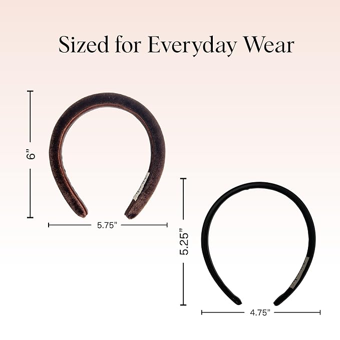 Kitsch Velvet & Satin Headbands for Women - Non Slip, Soft and Lightweight - Stylish Headbands for Girls with Chic Neutral Shades | Ideal Gifts for Women - Black & Chocolate, 2pc Set