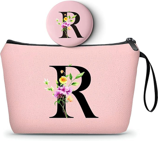 Women Birthday Maid of Honor Monogrammed Gifts for Bride Bridesmaid Sister Friend Her Teacher Makeup Cosmetic Bag with Mirror Mothers Day Christmas Graduation R