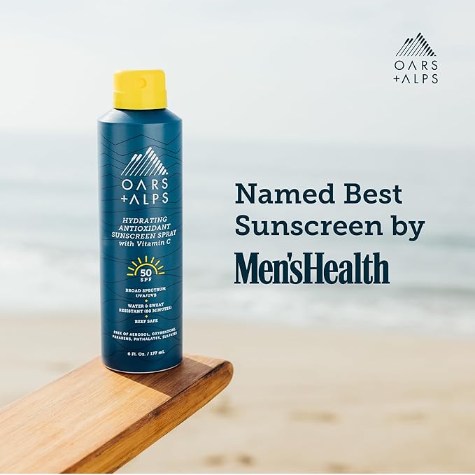 Oars + Alps Hydrating SPF 50 Sunscreen Spray, Naturally Derived Skin Care Infused with Vitamin C and Antioxidants, Water and Sweat Resistant, 6 Oz Each, 2 Pack