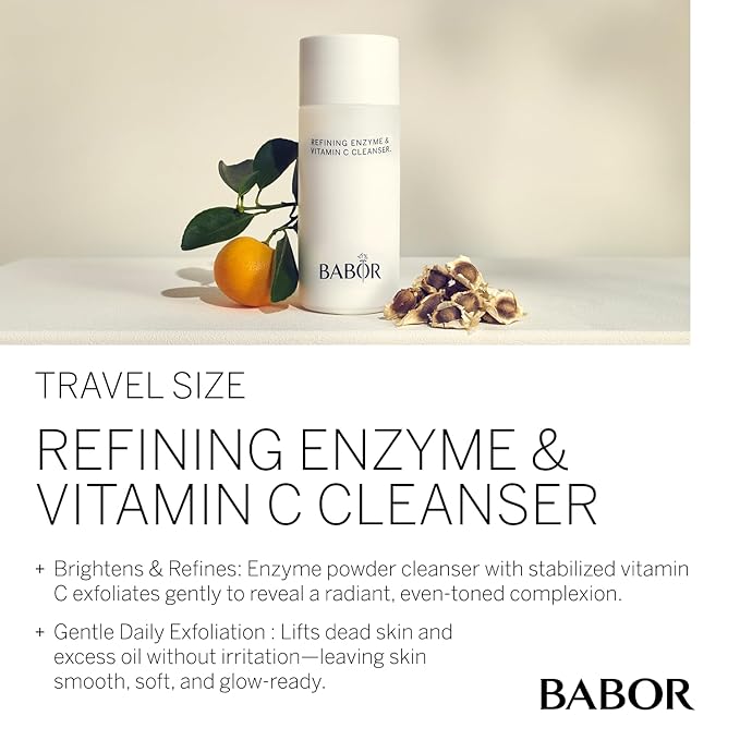 BABOR Refining Enzyme & Vitamin C Cleanser, Travel Enzyme Powder Cleanser, Exfoliating Face Wash Polish, Gentle Facial Scrub to Brighten and Even Complexion, 0.5 oz