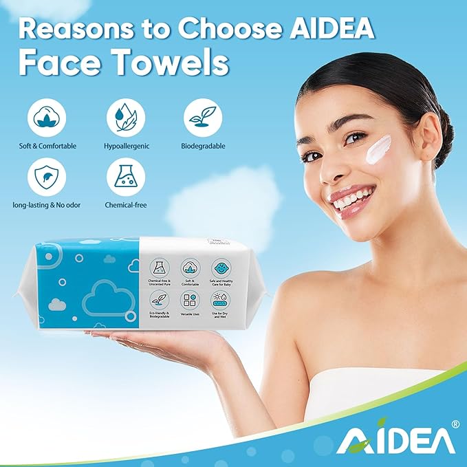 AlDEA Face Towels Disposable-600Ct, Face Towelettes for Sensitive Skin, Clean Facial Wipes for Makeup Removing, Facial Cleansing, Travel, Dry Wipes Face Cloths