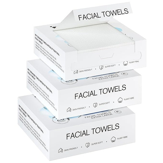 Disposable Face Towels Travel, 12"×12" Extra Large Face Towelettes, Ultra Soft Facial Towels for Sensitive Skin, Makeup Remover Dry Wipes, 60 Count (3 Packs of 20)